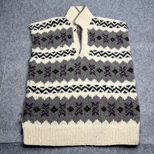 El Gringo Imports 100% Wool Sweater Vest‎ size L Fair Isle Knit One Button